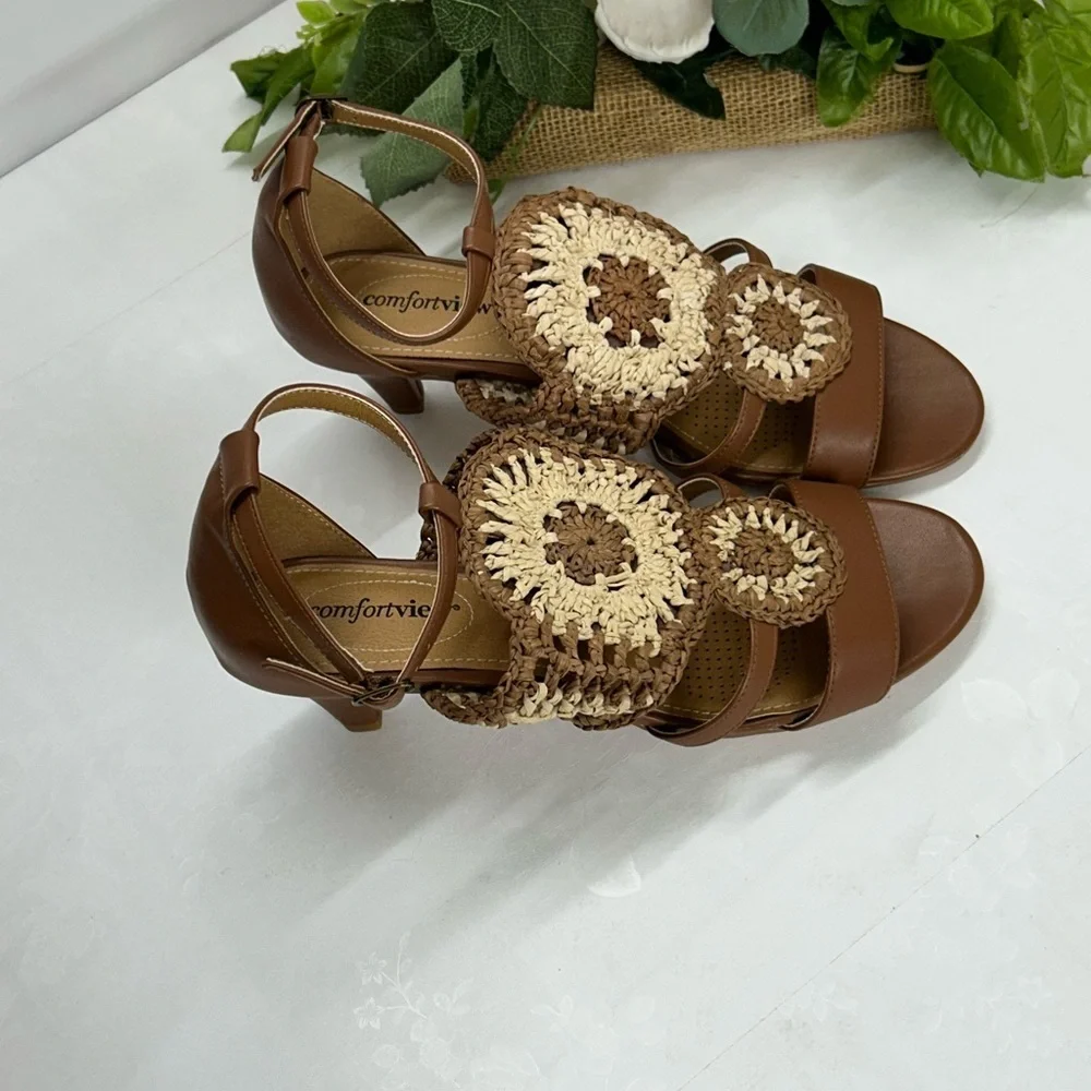 Brown and Cream Women's Sandals